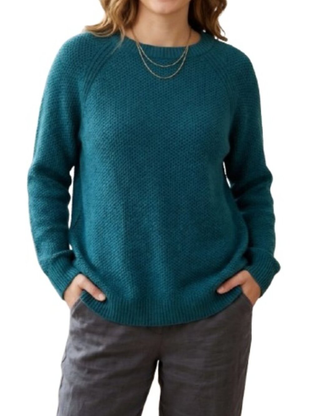 Sonoma Teal Blue Sweater Raglan Sleeve Rolled Edges Cotton Blend Solid
